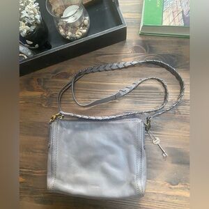 Fossil 1954 Gray Leather Crossbody Whipstitch Top Zipper Bag